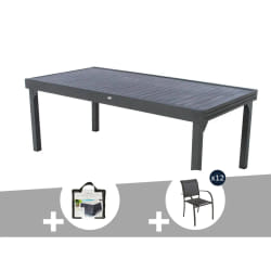 Table extensible rectangulaire alu Piazza 10/12 places Graphite + Housse + 12 chaises Piazza - Hespéride