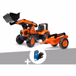 Tractopelle à pédales pour enfants de la marque Falk, véritable réplique du tracteur Kubota M135GX. Avec une pelle frontale,  ...