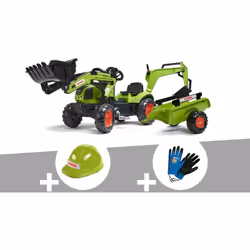 Tractopelle enfant Claas Arion 410 + remorque + excavatrice de la marque Falk. Lancez-vous dans les grands travaux avec ce tr ...