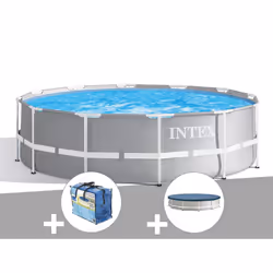 Kit piscine tubulaire Intex Prism Frame ronde 3,66 x 0,99 m + Bâche à bulles + Bâche de protection