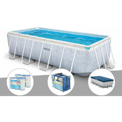 Intex - Kit piscine tubulaire Chevron rectangulaire 4,00 x 2,00 x 1,00 m + 6 cartouches de filtration + Bâche à bulles + Bâche de protection