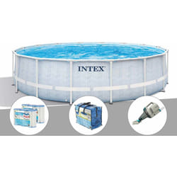 Kit piscine tubulaire Intex Chevron ronde 4,88 x 1,22 m + 6 cartouches de filtration + Bâche à bulles + Aspirateur