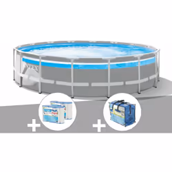 Kit piscine tubulaire Intex Prism Frame Clearview ronde 4,88 x 1,22 m + Bâche à bulles + 6 cartouches de filtration