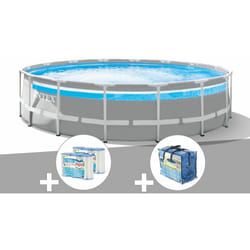 Kit piscine tubulaire Intex Prism Frame Clearview ronde 4,88 x 1,22 m + Bâche à bulles + 6 cartouches de filtration
