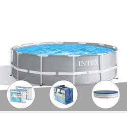 Kit piscine tubulaire Intex Prism Frame ronde 3,66 x 1,22 m + Bâche à bulles + 6 cartouches de filtration + Bâche de protection
