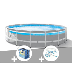 Kit piscine tubulaire Intex Prism Frame Clearview ronde 4,88 x 1,22 m + Bâche à bulles + Kit d'entretien