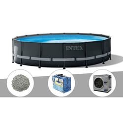 Kit piscine tubulaire Intex Ultra xtr Frame ronde 4,88 x 1,22 m + Bâche à bulles + 20 kg de zéolite + Pompe à chaleur