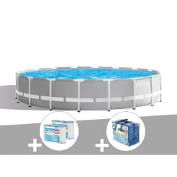 Kit piscine tubulaire Intex Prism Frame ronde 5,49 x 1,22 m + Bâche à bulles + 6 cartouches de filtration - TU