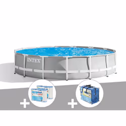 Kit piscine tubulaire Intex Prism Frame ronde 4,57 x 1,07 m + Bâche à bulles + 6 cartouches de filtration