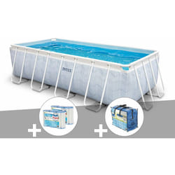 Intex - Kit piscine tubulaire Chevron rectangulaire 4,00 x 2,00 x 1,00 m + 6 cartouches de filtration + Bâche à bulles