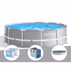 Kit piscine tubulaire Intex Prism Frame ronde 3,66 x 0,99 m + Bâche à bulles + 6 cartouches de filtration + Bâche de protecti ...