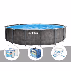 Kit piscine tubulaire Intex Baltik ronde 5,49 x 1,22 m + Bâche à bulles + 6 cartouches de filtration + Kit d'entretien - TU