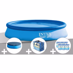 La piscine autoportante Intex mesure Ø 3,66 m x 76 cm. Elle est idéale pouir les familles avec de jeunes enfants. Installée e ...