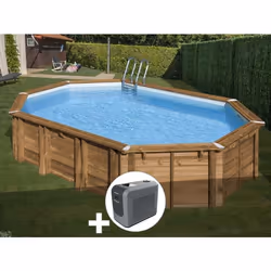 Kit piscine bois Gré Avocado 656 x 456 x 131 m + Poolican