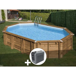 Kit piscine bois Gré Avocado 656 x 456 x 131 m + Poolican