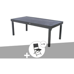 Hesperide - Ensemble repas table extensible rectangulaire alu Graphite Piazza + 12 chaises Modula - Hespéride