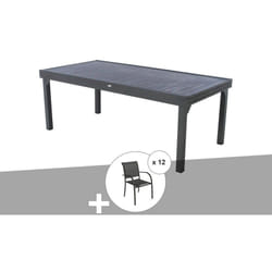 Ensemble repas table extensible rectangulaire alu Graphite Piazza + 12 fauteuils Piazza - Hespéride