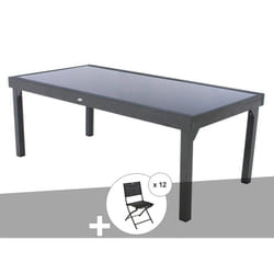 Hesperide - Ensemble repas table extensible rectangulaire en verre Piazza + 12 chaises Modula