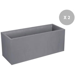 Lot de 2 Jardinières rectangulaires Volcania effet pierre 99,5 x 39,5 x 43,5 cm - 98 l - Gris galet