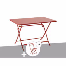 Table de jardin rectangle Greensboro 110 x 70 cm Groseille + 4 chaises - Hespéride