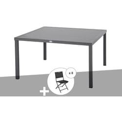 Table de jardin carrée Piazza 8 places Graphite avec 8 chaises Modula - Hespéride