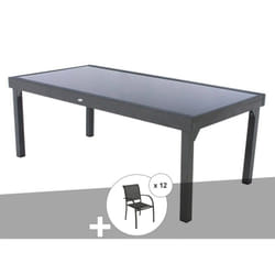 Hesperide - Ensemble repas table extensible rectangulaire en verre Piazza + 12 fauteuils Piazza