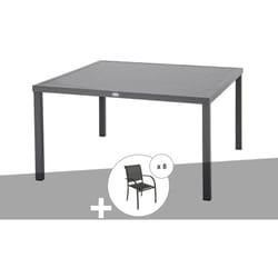 Table de jardin carrée Piazza 8 places Graphite avec 8 fauteuils Piazza - Hespéride