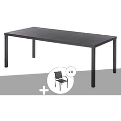 Hesperide - Ensemble repas table de jardin rectangulaire alu Piazza Graphite + 8 fauteuils Piazza - Hespéride