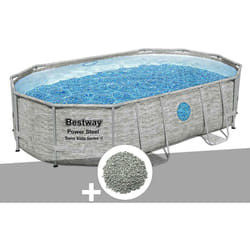 Kit piscine tubulaire ovale Bestway Power Steel SwimVista avec hublots 4,88 x 3,05 x 1,07 m + 10 kg de zéolite