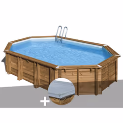 Kit piscine bois Gré Avocado 6,56 x 4,56 x 1,31 m + Bâche hiver