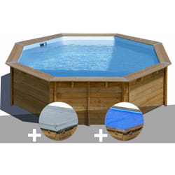 GRE - Kit piscine bois Gré Violette 2 ø 5,00 x 1,27 m + Bâche hiver + Bâche à bulles