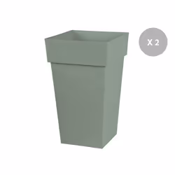 Lot de 2 pots de fleur carré Toscane 39 x H.65 cm - Vert laurier