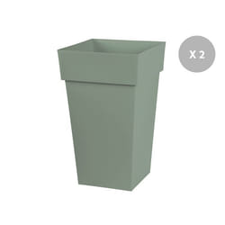 Lot de 2 pots de fleur carré Toscane 39 x H.65 cm - Vert laurier