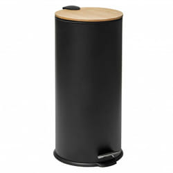 Poubelle bam modern 30 litres couvercle bambou atmosphéra - noir