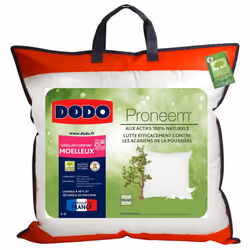 Descriptif : L'oreiller moelleux antiacariens Proneem® de Dodo. La qualité de l’oreiller influe sur notre santé car il a un r ...