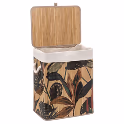 Descriptif : Le panier à linge couleur Bambou "Blackflora" ou "Palawan" 60 litres d'Atmosphéra met en valeur les belles matiè ...