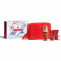 Tout le nécessaire pour une belle peau en un seul produit. Le coffret cosmétique Clarins Double Serum & Super Restorative Col ...