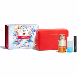 Tout le nécessaire pour une belle peau en un seul produit. Le coffret cosmétique Clarins Double Serum Eye Collection ne conti ...