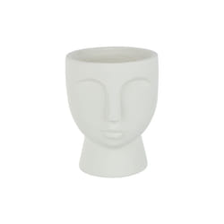 Cache-pot visage en céramique blanc 15.5x14.5x17.5 cm