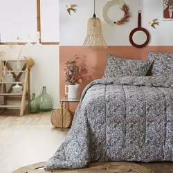 Couette imprimée 220x240 cm avec taies Coton Myosotis