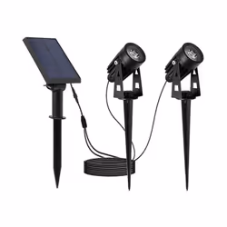 Doubles spots solaires avec panneau solaire déporté 2 en 1 a piquer ou a fixer éclairage puissant LED blanc froid 2x ROUNDY H ...