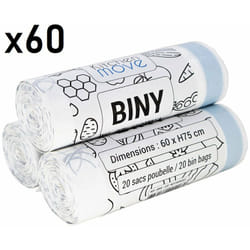 Kitchen Move - Lot de 60 sacs poubelles biny Blanc hdpe 50L