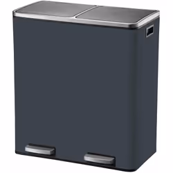 Poubelle de cuisine à pédale tri sélectif rectangulaire avec seau Capacité 60L (2 compartiments de 30L) modèle MAJOR en acier ...