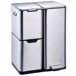 Poubelle de cuisine tri sélectif HAJA Argent Acier inoxydable 60L