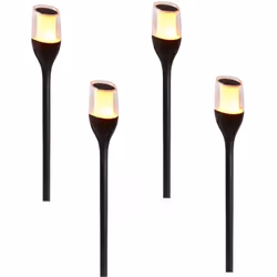 LOT DE 4 TORCHES SOLAIRES LED : 4X FARELY est un lot de 4 torches solaires à base LED blanc chaud effet flamme qui possède ju ...