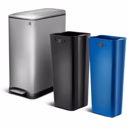 Poubelle de cuisine à pédale tri sélectif rectangulaire étroite avec 2 seaux Capacité 50L (1 compartiment de 30L et 1 compart ...