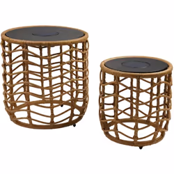 LOT DE 2 TABLES SOLAIRES : Les tables lumineuses solaires 2X NERITA apportent une touche élégante à vos soirées d'été. Avec l ...