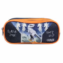 Trousse scolaire - BAGTROTTER - Vorax Dinosaure - 2 compartiments - Polyester - Bleu