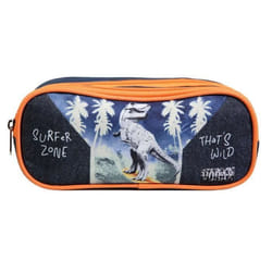 Trousse scolaire - BAGTROTTER - Vorax Dinosaure - 2 compartiments - Polyester - Bleu