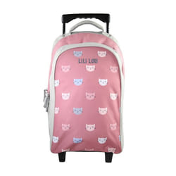 Bagtrotter - Lili Lou - Sac à Dos Scolaire - Sac à Dos à Roulettes - Gris et Rose - 2 Compartiments Zippés - 1 Poche...